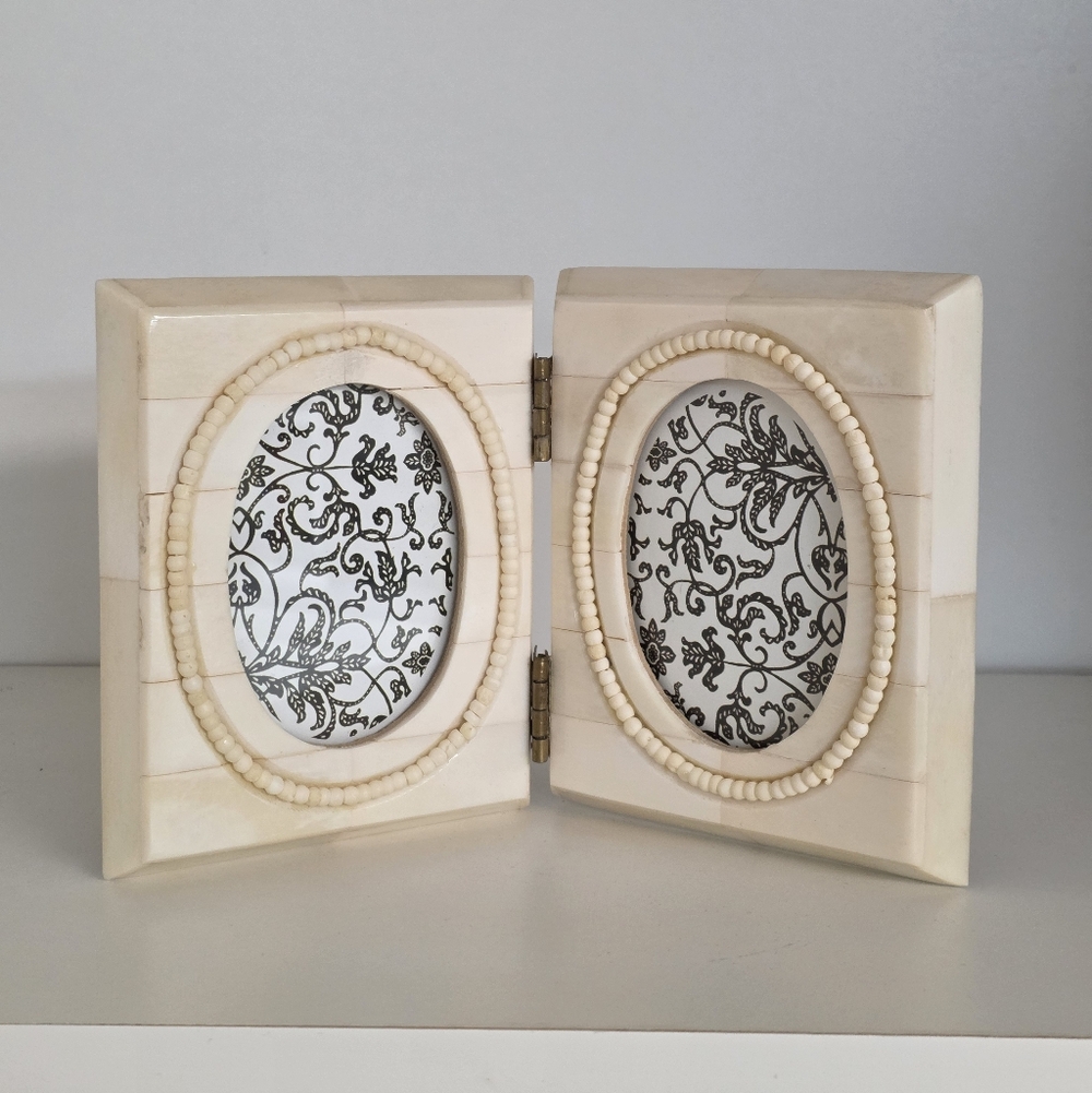 Anthropologie Hinged Bi-Fold Bone Photo Frame